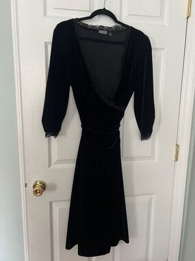 Apt. 9 Black Velvet Wrap Dress with Lace Trim